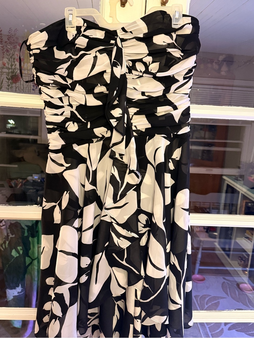 White House Black Market Black and White Strapless Floral Dress